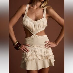 12th Tribe Haven Ivory Fringe Cutout Dress
